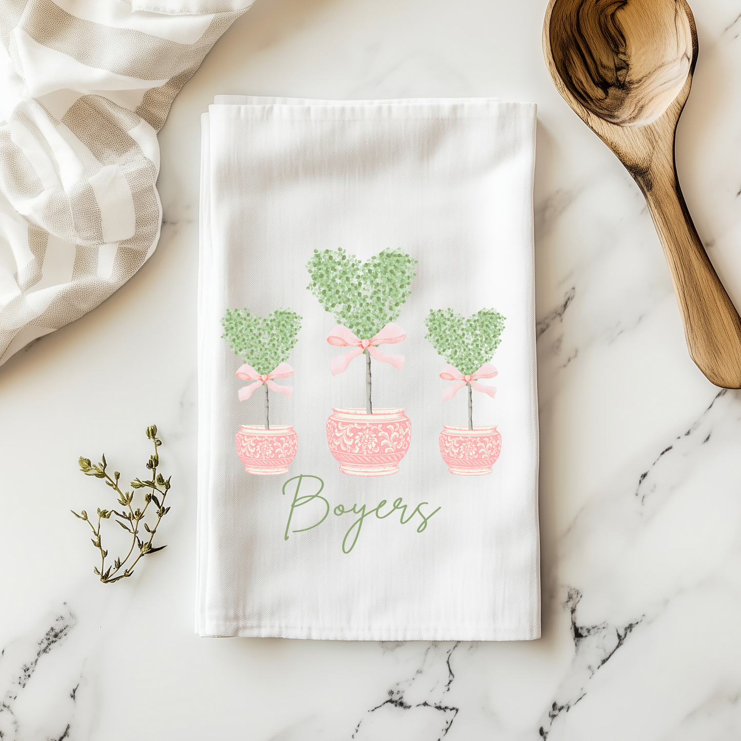 Pink Triple Heart Tea Towel