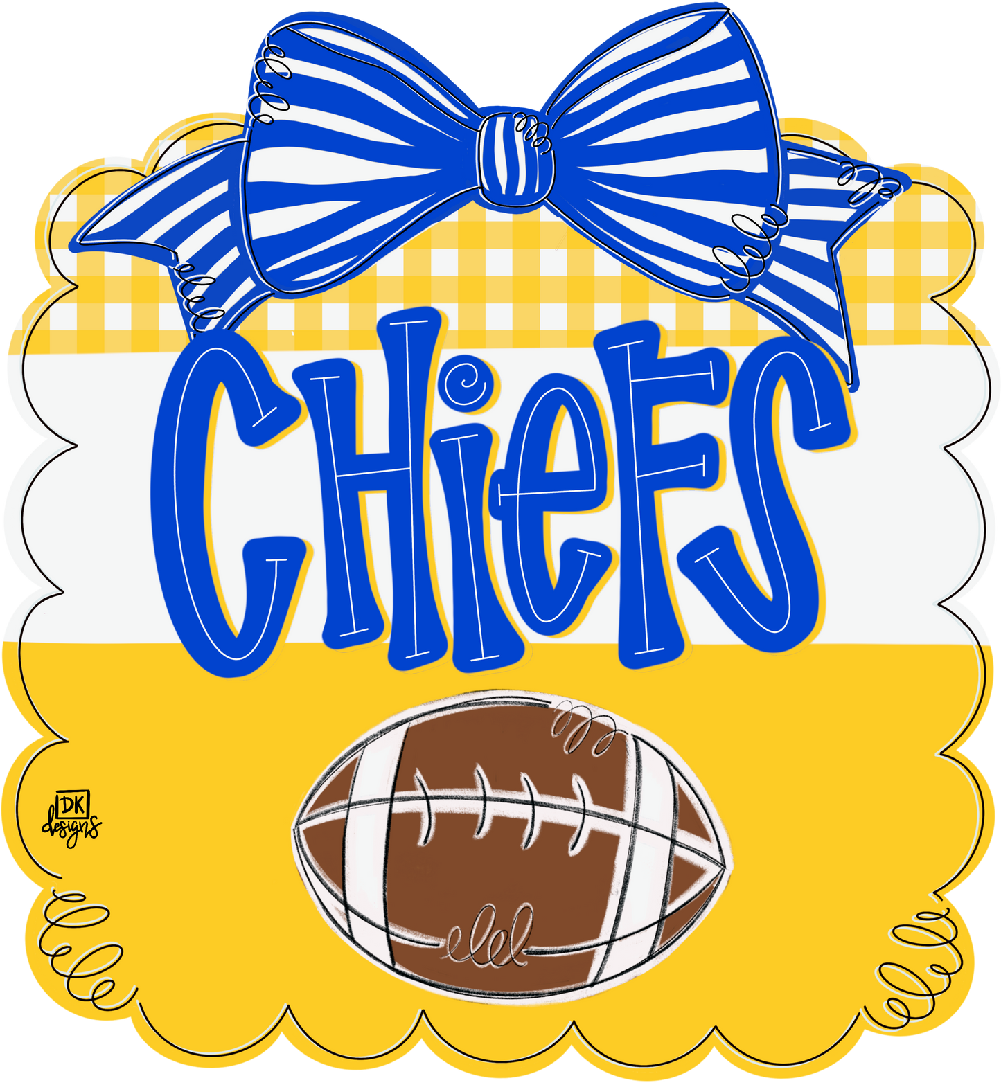 Chiefs Yellow Interchangeable Door Sign with Blue Bow (PRE-ORDER)