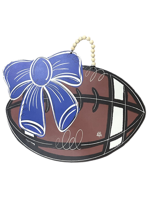 Blue Bow Football Door Hanger