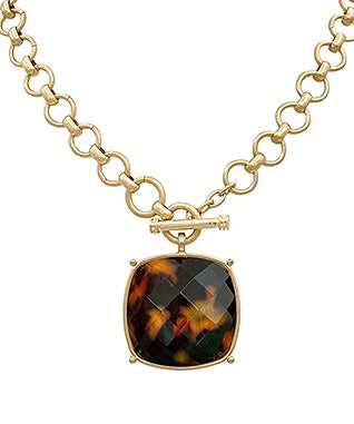 Tortoise Lg Toggle Necklace Square Tortoise