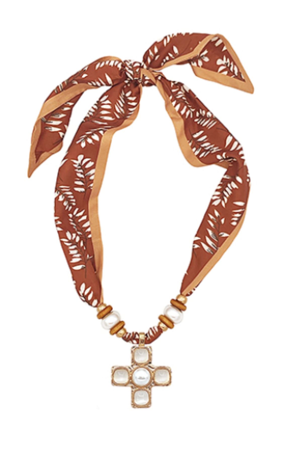 Cross Gold/Brown Scarf Necklace