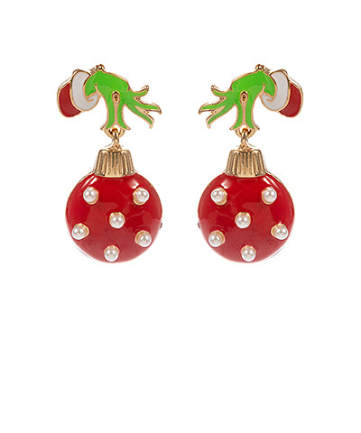 Mean and Green Dangle With Pearl Red Earrings