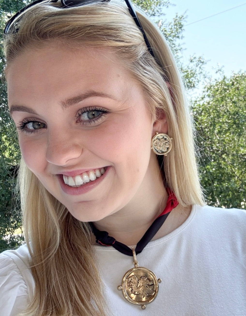 Gamecock Scarf Necklace and Gold Earrings
