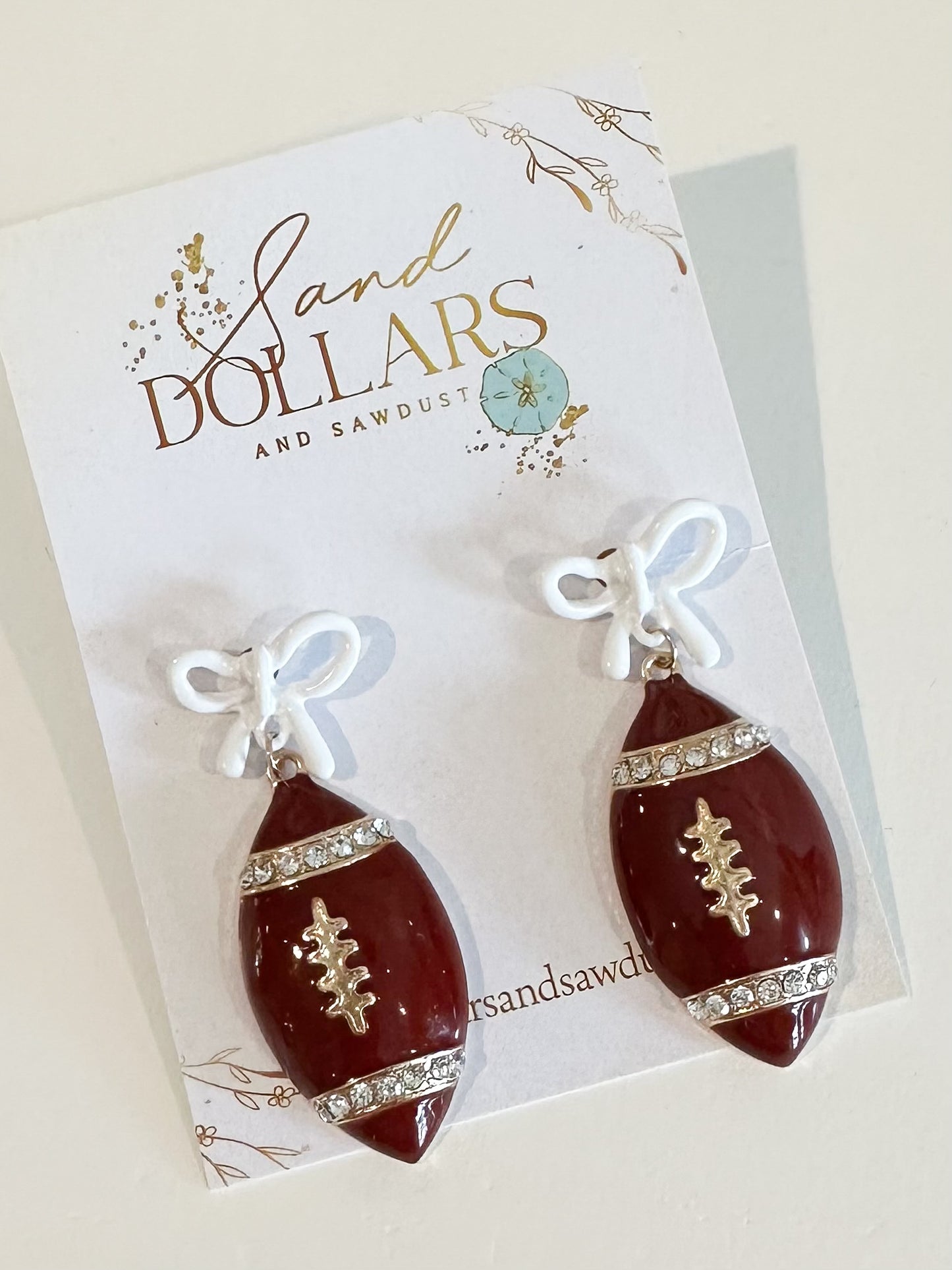 Burgundy/White Bow Football Earring Dangle
