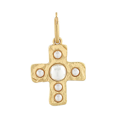 Gold Dainty Cross Pearl Pendant Charm