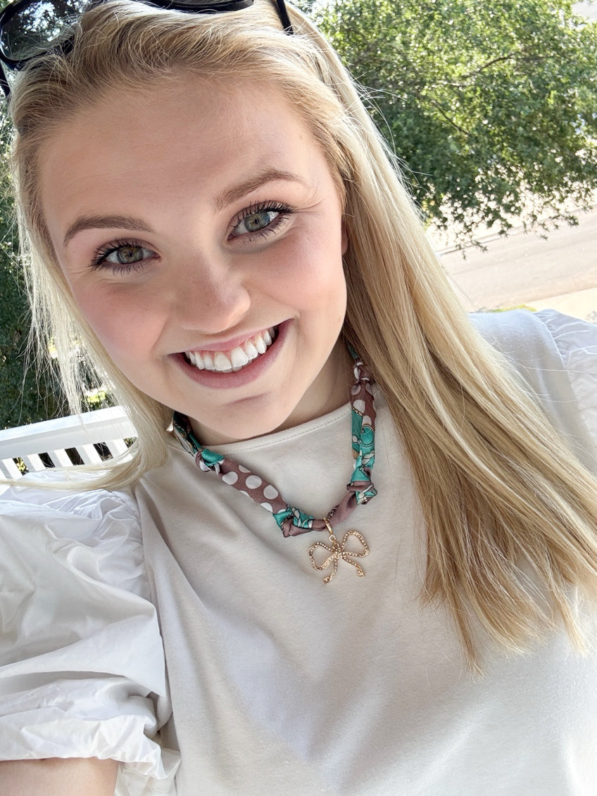 Bow Teal Scarf Necklace