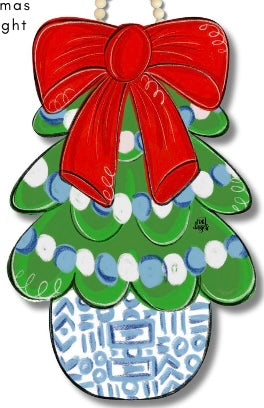 Red Bow Chinoiserie Christmas Tree Door Hanger