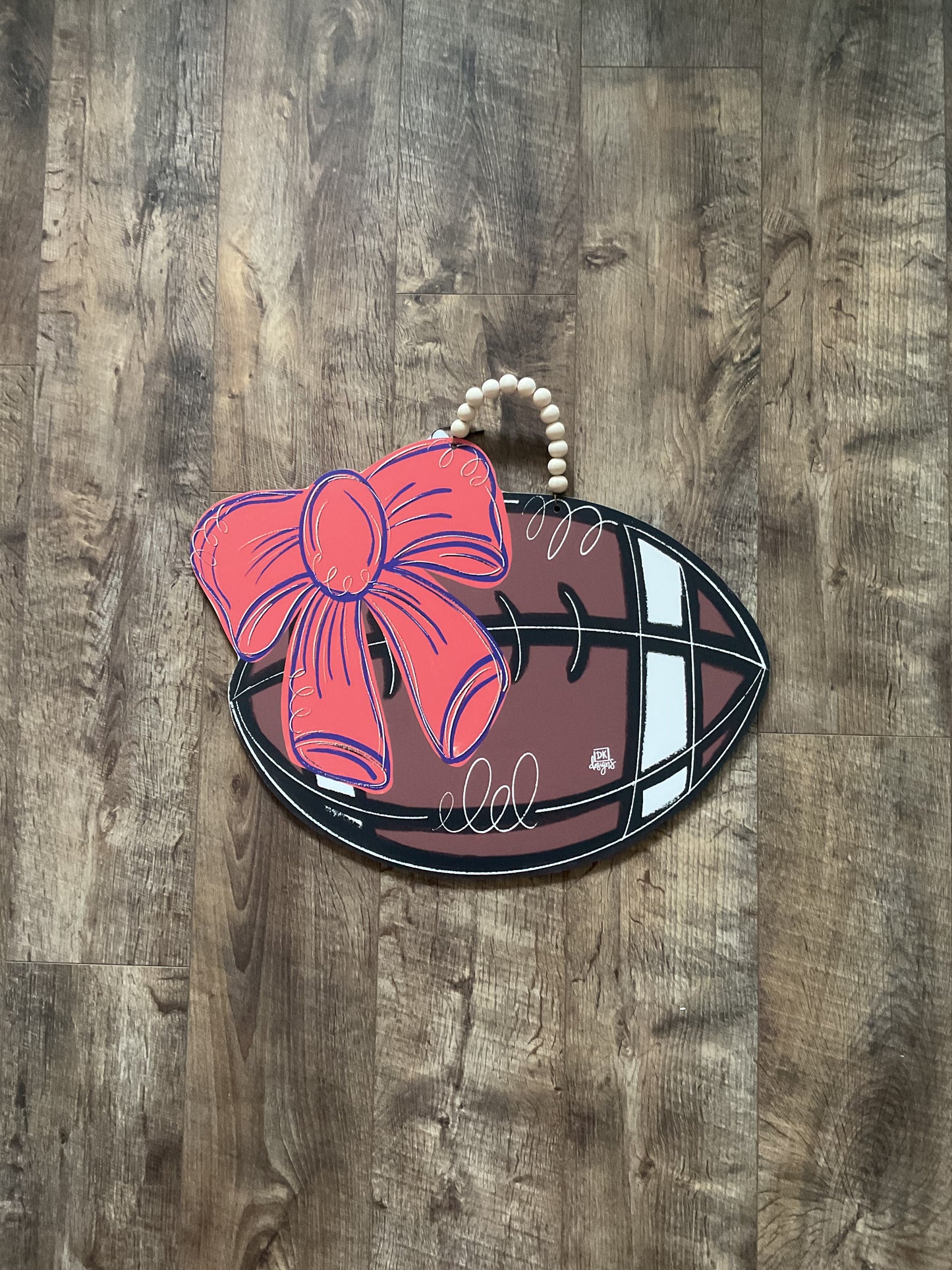 Orange Bow and Football Door Hanger