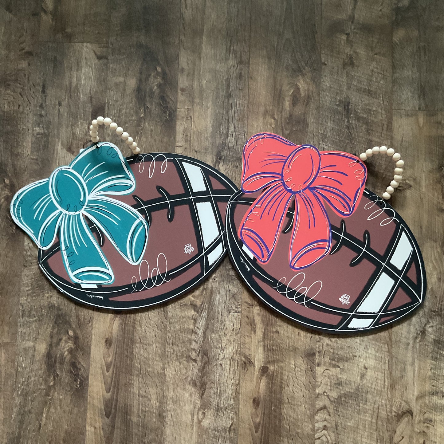 Orange Bow and Football Door Hanger