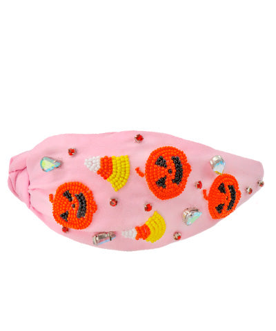 Pink Pumpkin Beaded Headband