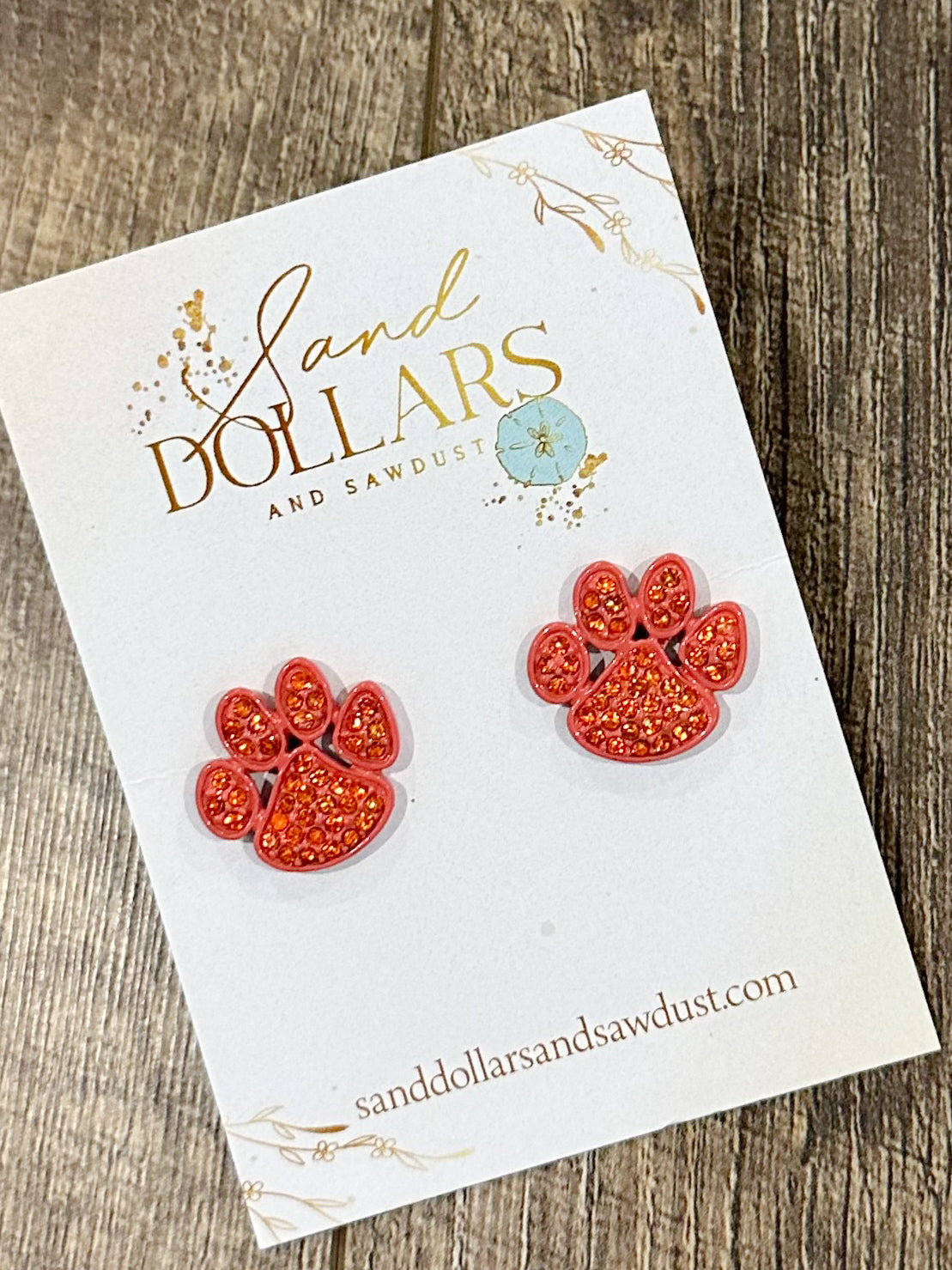 Orange Paw Bling Stud Earrings