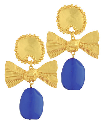 Ribbon Oval Blue/Gold Earrings