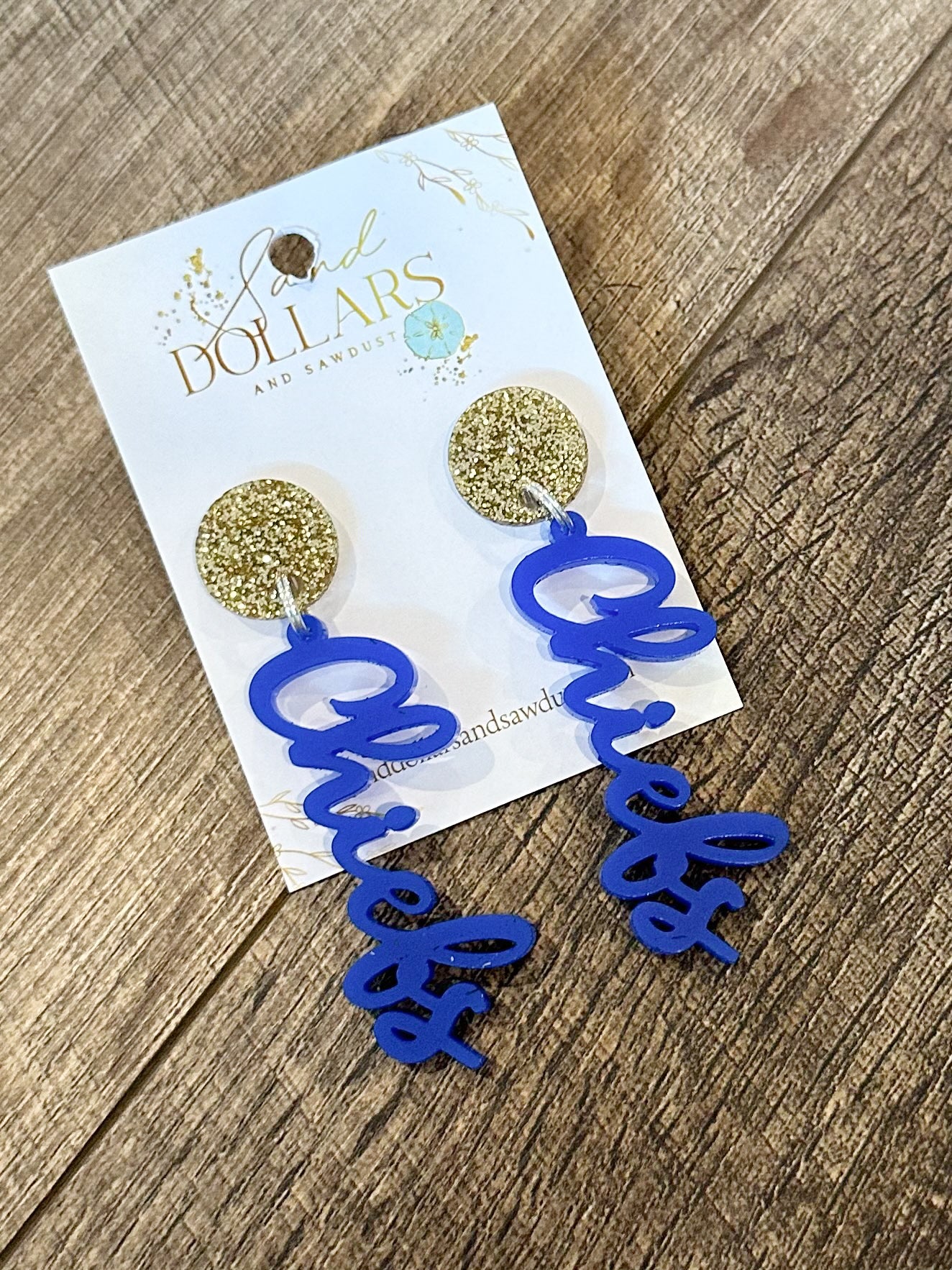 Chiefs Cursive Royal/GoldGltr Earrings