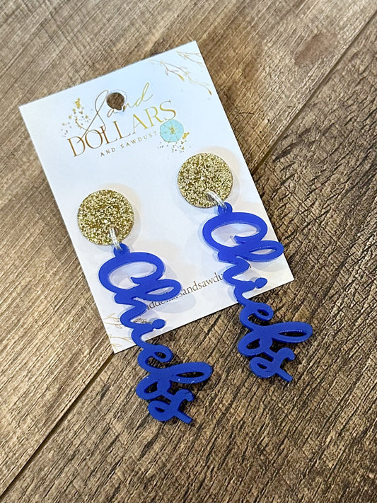 Chiefs Cursive Royal/GoldGltr Earrings