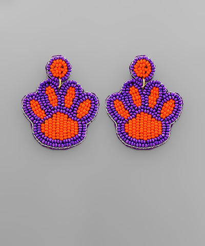 Paw Orange/Purple Bead Earrings