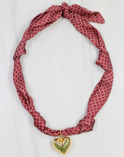 Burgundy Heart Scarf Necklace