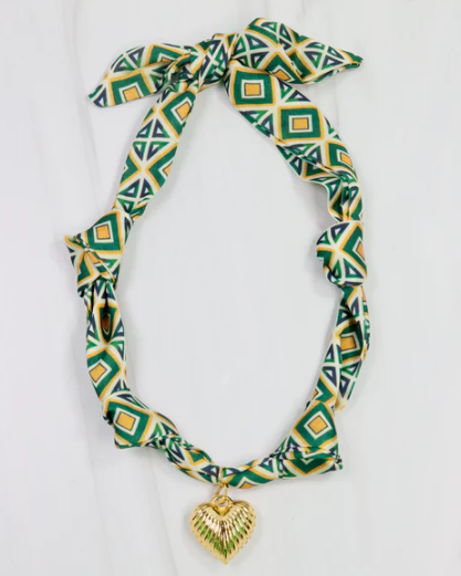 Green and Gold Heart Scarf Necklace
