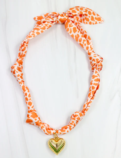 Orange Leopard Heart Scarf Necklace