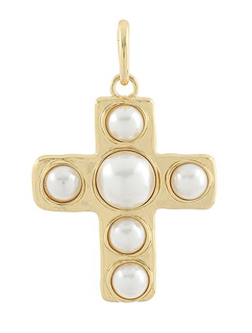 Gold Cross Pearl Pendant Charm