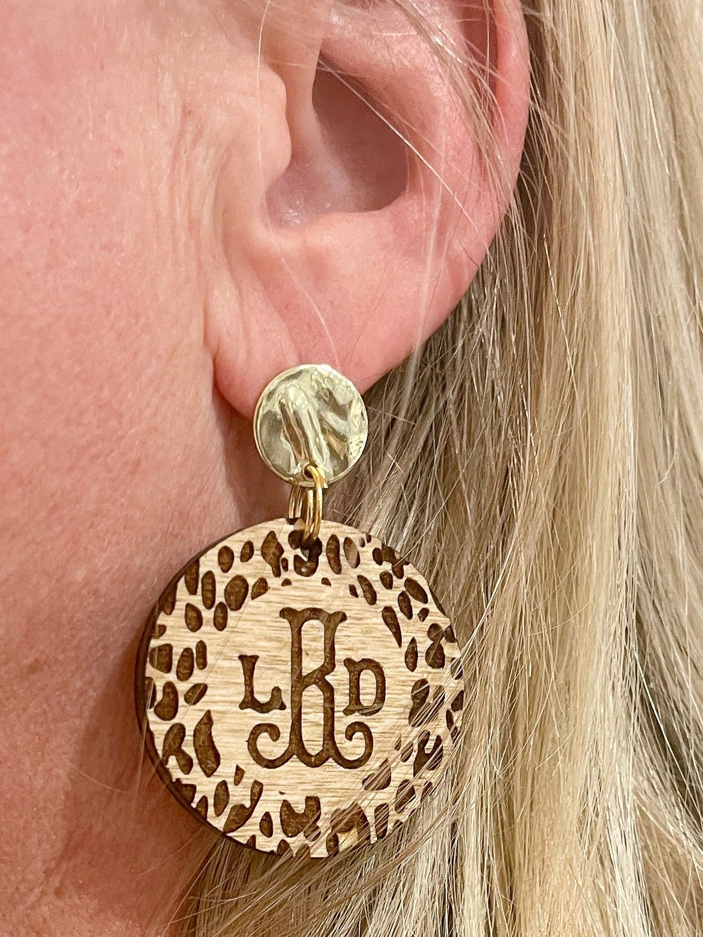 Custom Leopard Monogram Earrings with Gold Stud