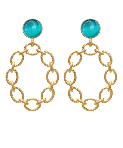 Teal/Aqua Stud & Chain Earrings