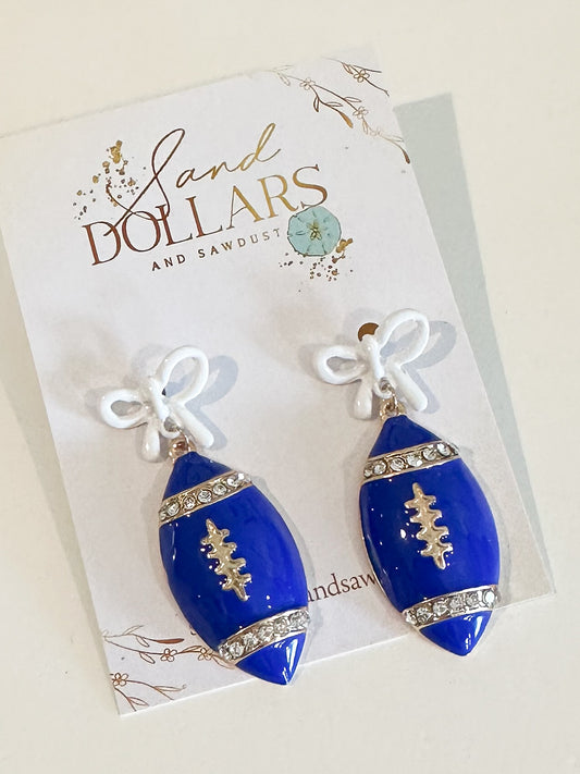 Blue/White Bow Football Earring Dangle