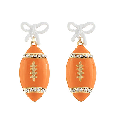 Orange/White Bow Football Earring Dangle