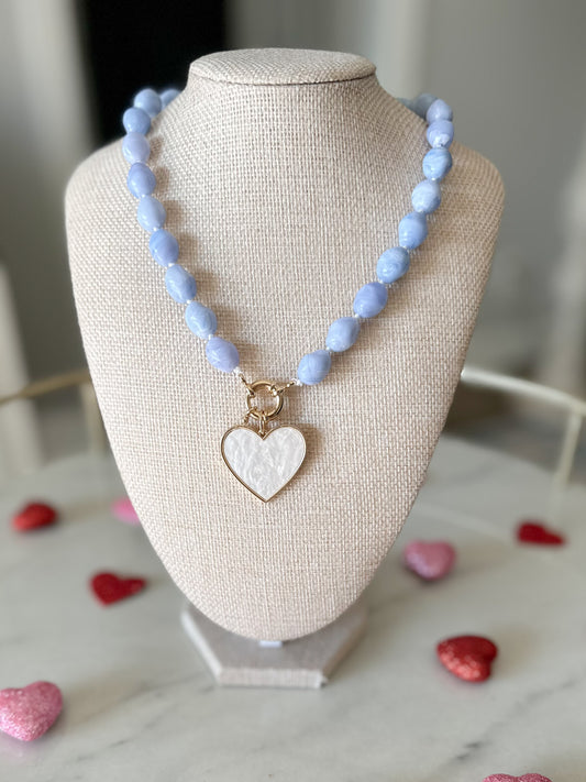 Heart Pendant Lt Blue Oval Necklace
