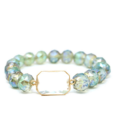 Green Octagon Accent Glass Beads Bracelet