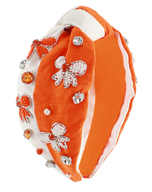 Orange and White Bow Headband