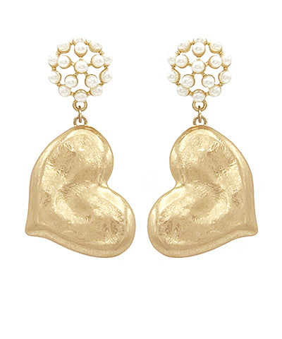 Pearl & Heart Vintage Gold Heart Earrings