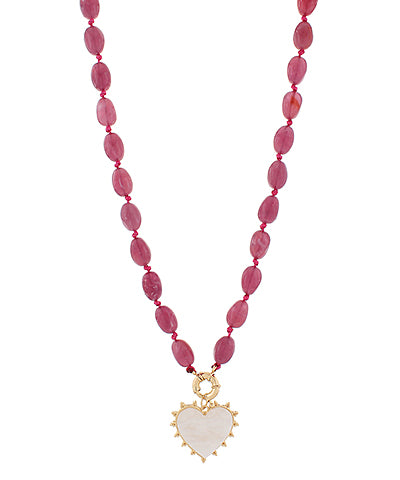 Heart Pendant Fuscia Oval Necklace