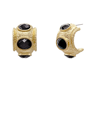 Black/Gold Bold Faceted Stone Hoops