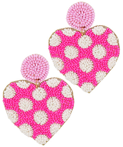 Beaded Poka Dot Heart Earrings