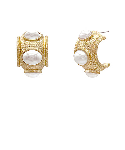 Cream/Gold Bold Faceted Stone Hoops