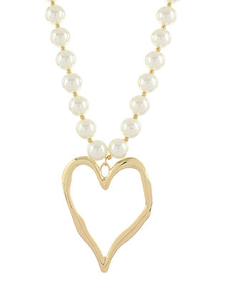 Chunky Heart and Pearl Gold Necklace