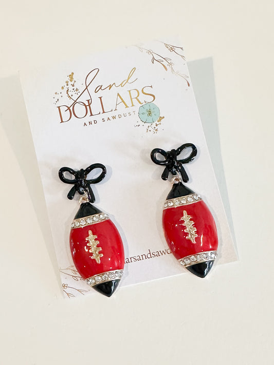 Red/Black Bow Football Earring Dangle