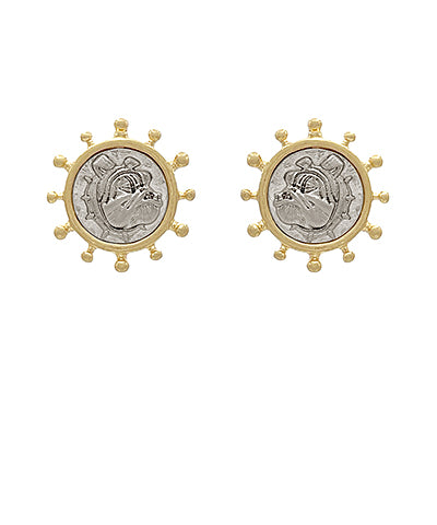Bulldog Silver and Gold Stud Earrings