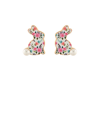 Flower Pattern Easter Bunny Earrings