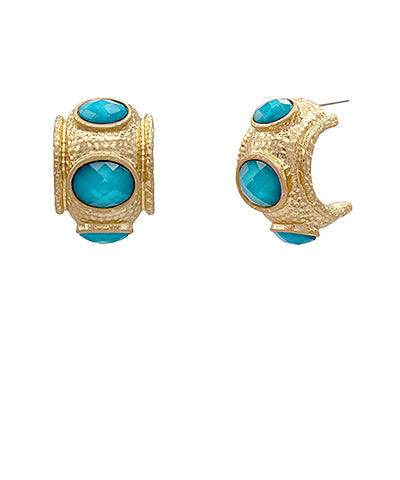 Teal/Gold Bold Faceted Stone Hoops