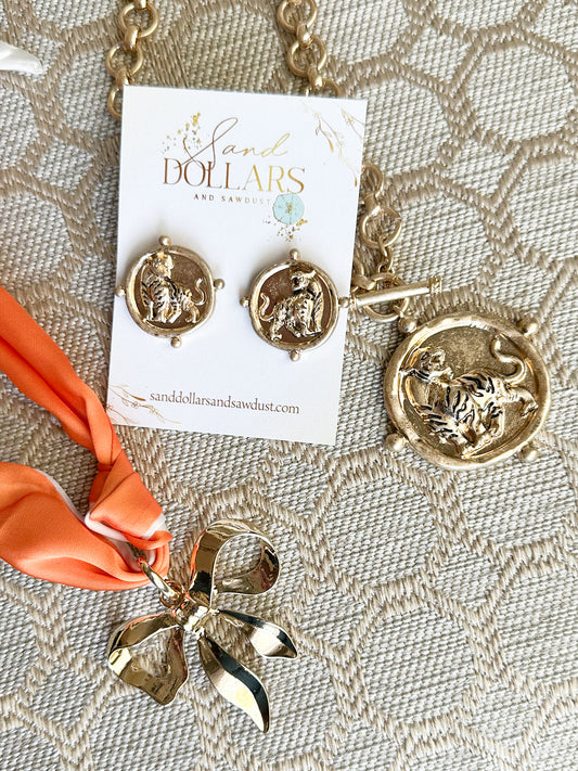 Orange White Bow Necklace and Tigers Accessories