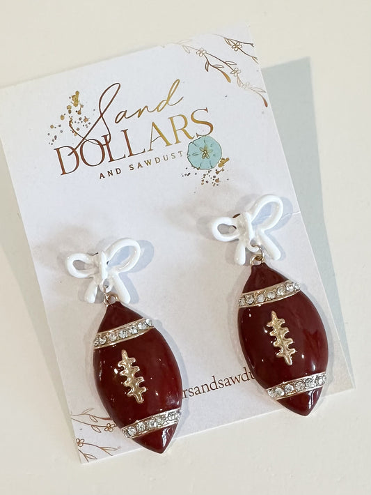 Burgundy/White Bow Football Earring Dangle