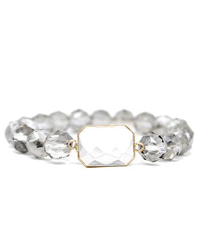 Black/Grey Octagon Accent Glass Beads Bracelet