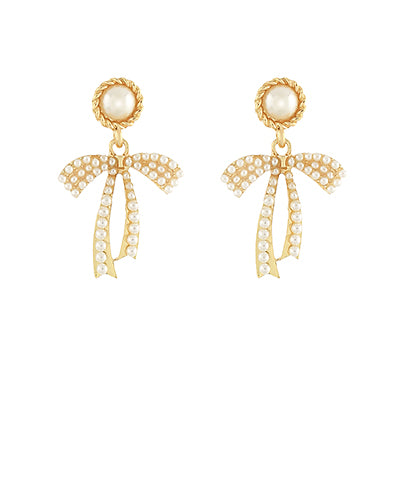 Pearl Dainty Bow Drop Earrings
