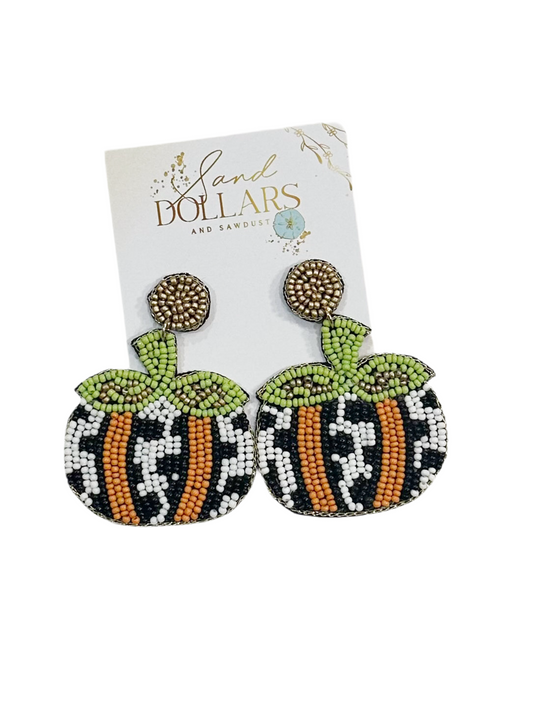 Pumpkin Beaded Leopard Earrings
