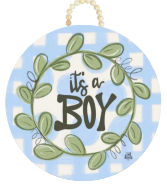It's a Boy Round Floral Door Hanger