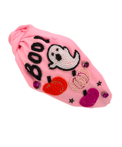 BOO Pink Beaded Halloween Headband