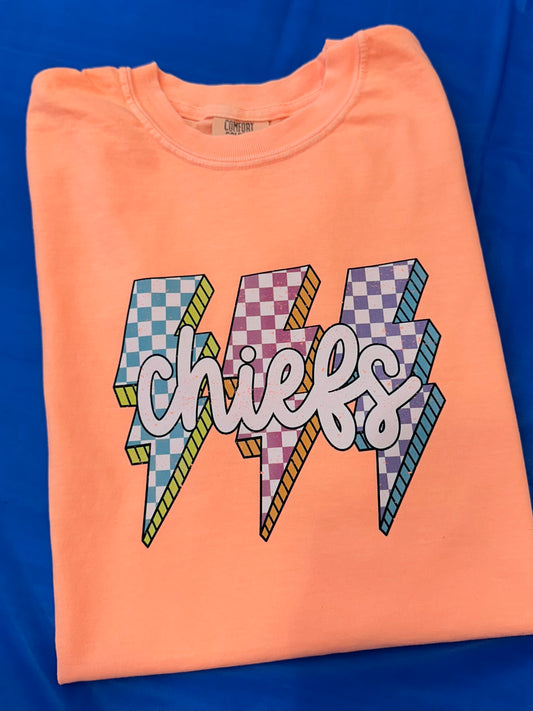 Chiefs Retro Lightning Bolts -Bright Orange Comfort Color Short Sleeve