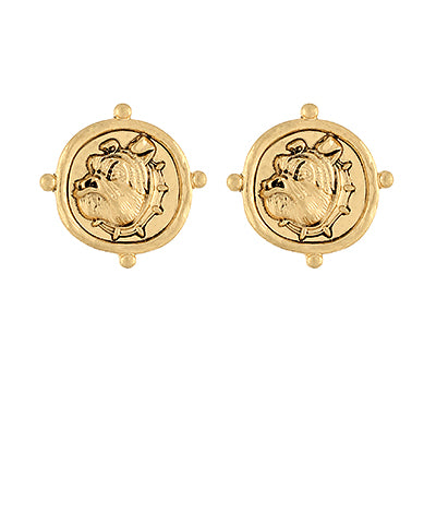 BulldogFace Coin Stud Earrings