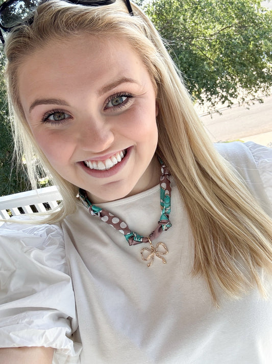Bow Teal Scarf Necklace